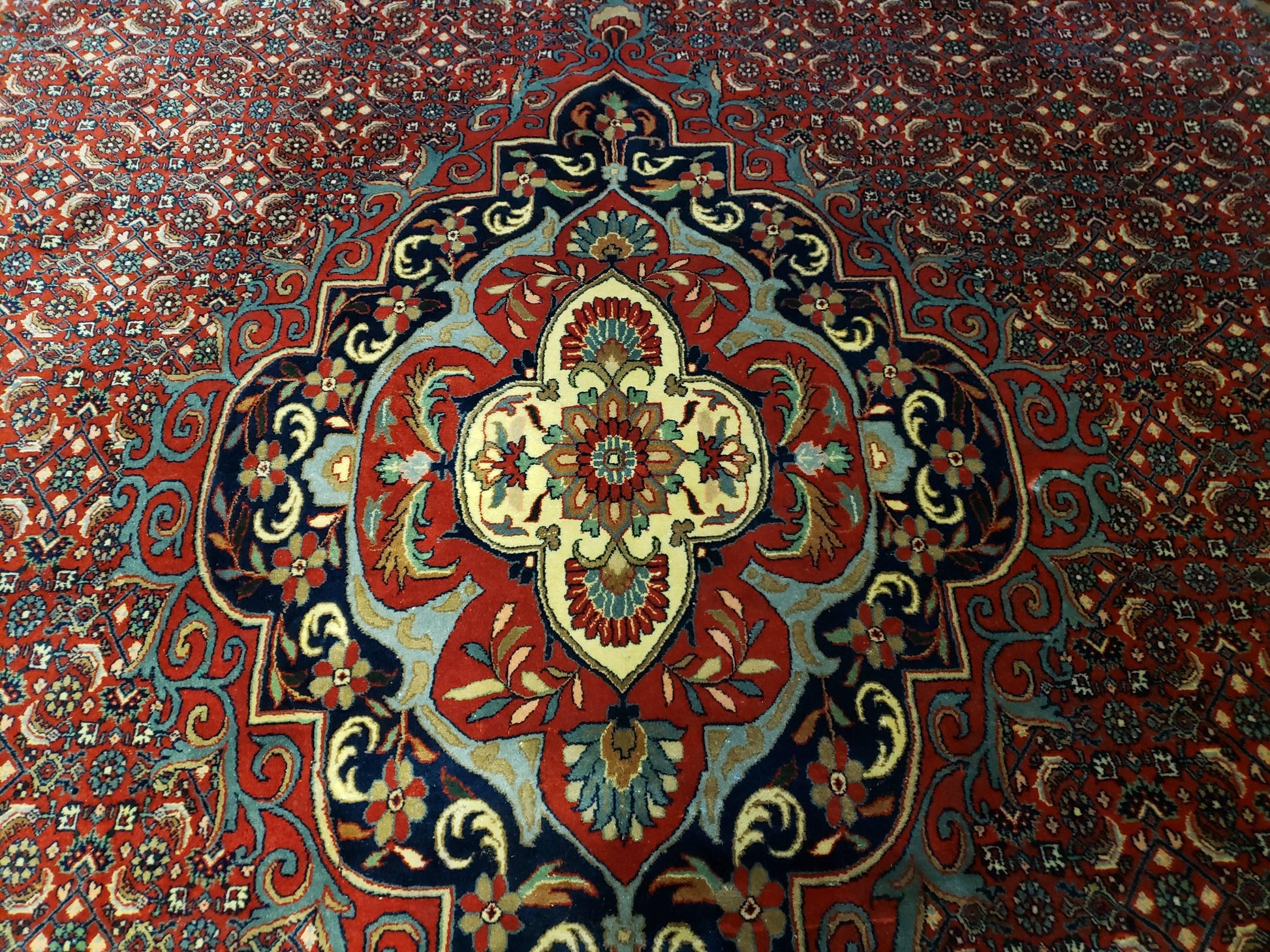 Indian Rug 9x12 Red Indo Bidjar Rug 9x12 Vintage Rug Allover Pattern Medallion Rug Wool Rug Nice Persian Design - Nuvé