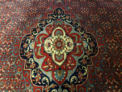Indian Rug 9x12 Red Indo Bidjar Rug 9x12 Vintage Rug Allover Pattern Medallion Rug Wool Rug Nice Persian Design - Nuvé