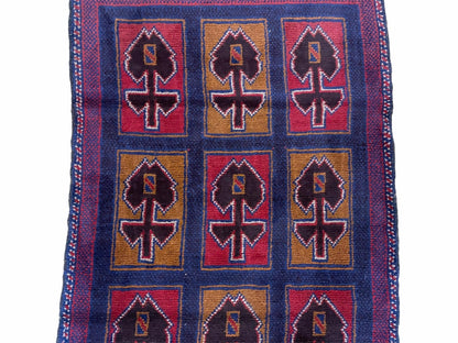 2' 9" X 4' 5" Vintage Handmade Tribal Wool Rug Balouchi Afghan Rug Blue Red 3x5 - Nuvé
