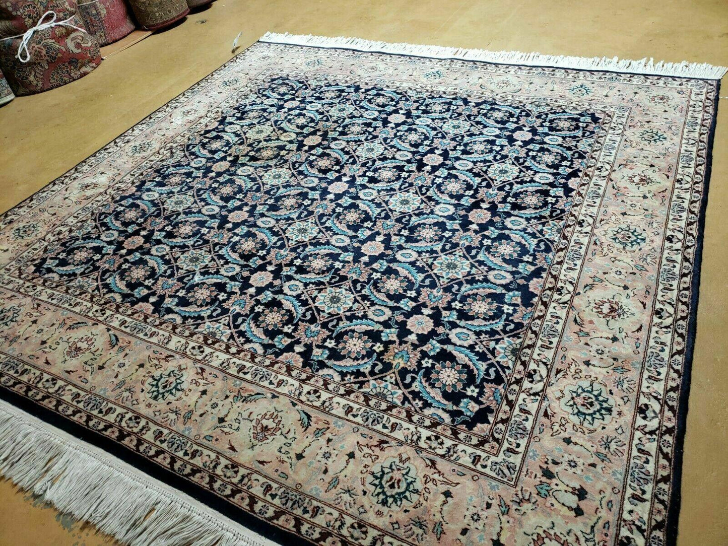6' X 6' Gorgeous Handmade India Floral Oriental Wool Rug Square Blue Carpet Wow - Nuvé