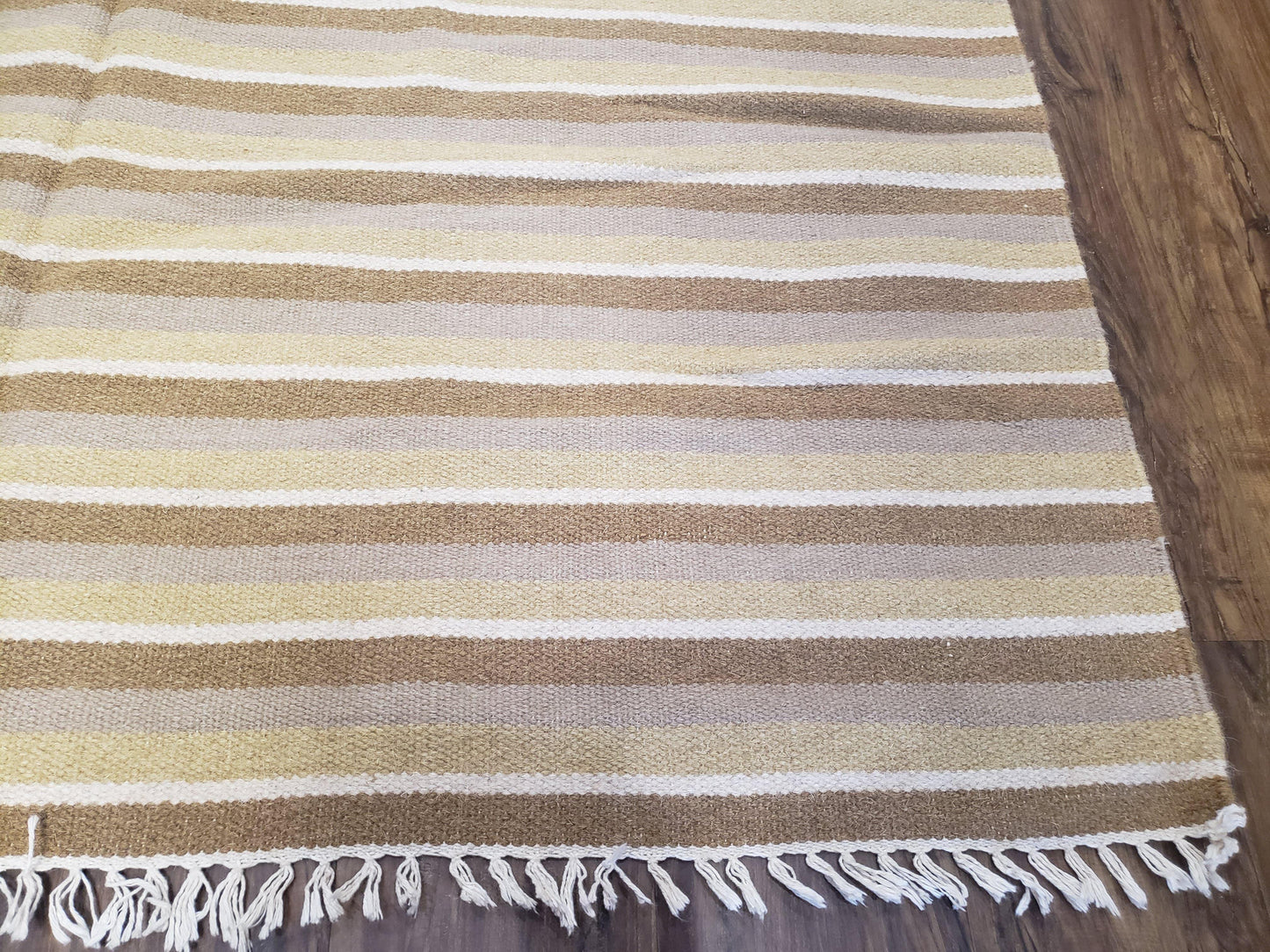 New Indian Striped Blanket, Multicolor Earthern Tones Kilim Rug, Wool Handmade South American Style Blanket, Queen Sized Bedspread 5x8 - 6x8 - Nuvé