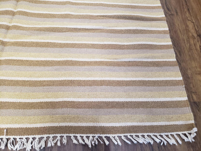 New Indian Striped Blanket, Multicolor Earthern Tones Kilim Rug, Wool Handmade South American Style Blanket, Queen Sized Bedspread 5x8 - 6x8 - Nuvé