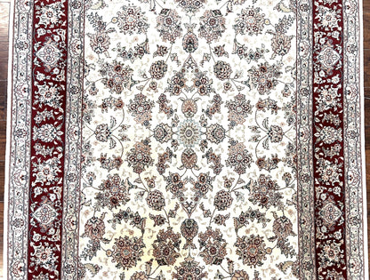 Pak Persian Rug 6x9, Floral Allover Carpet 6 x 9 ft, Cream and Maroon Hand Knotted Wool and Silk Fine Oriental Rug, Traditional Vintage Rug - Nuvé