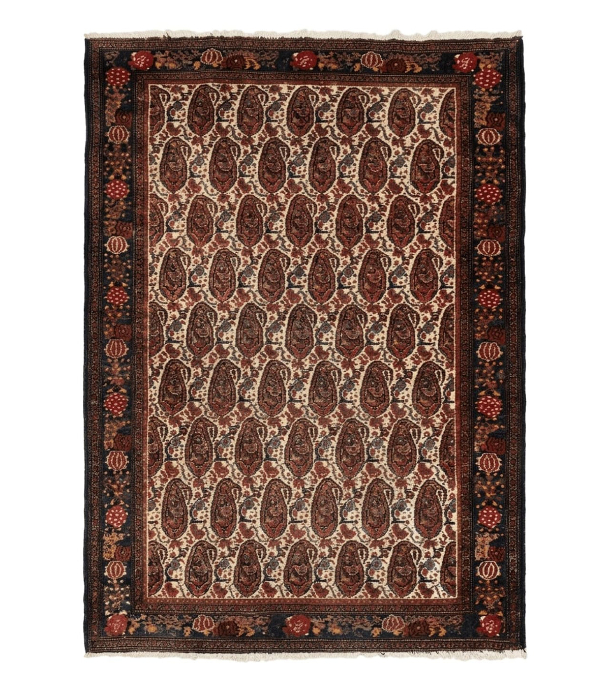 Antique Persian Kurdish Senneh Rug 4.6 x 6.5, Repeated Paisely Boteh Design, Handmade