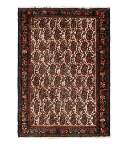 Antique Persian Kurdish Senneh Rug 4.6 x 6.5, Repeated Paisely Boteh Design, Handmade