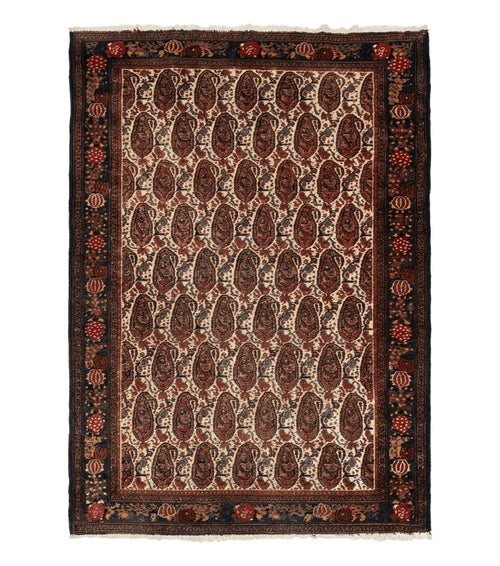 Antique Persian Kurdish Senneh Rug 4.6 x 6.5, Repeated Paisely Boteh Design, Handmade