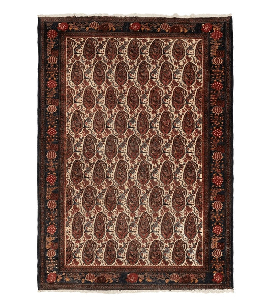 Antique Persian Kurdish Senneh Rug 4.6 x 6.5, Repeated Paisely Boteh Design, Handmade