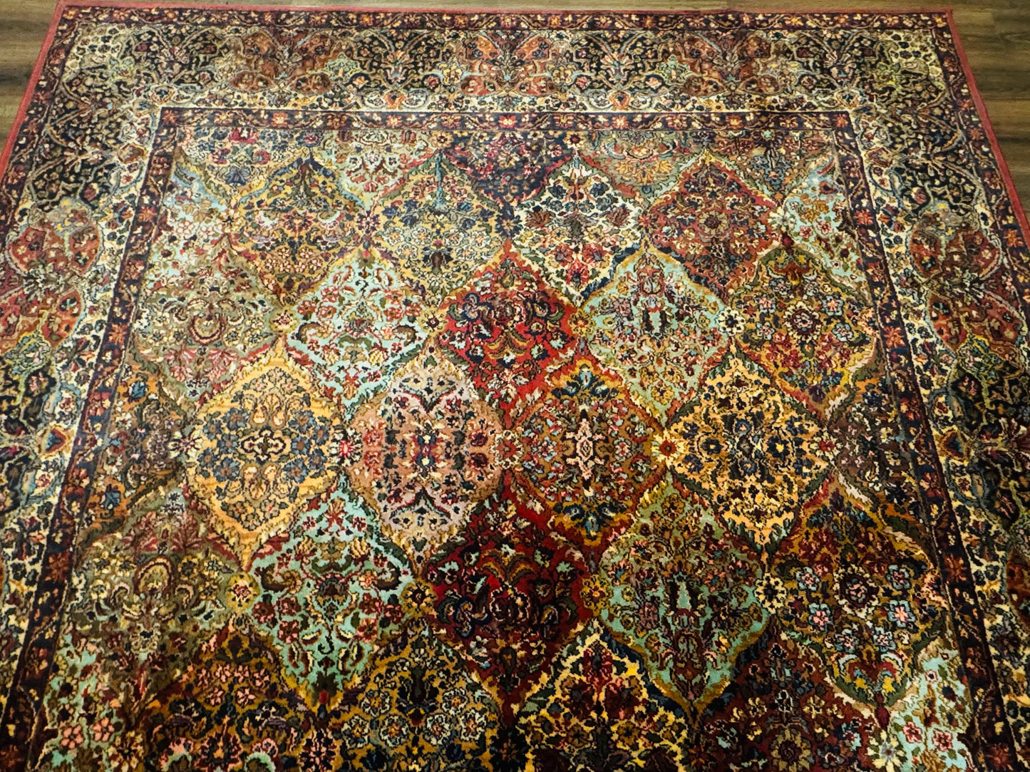 Square Karastan Multicolor Panel Kirman Rug #717, Rare Size 8.8 x 8.8, Original 700 Series, Wool - Nuvé