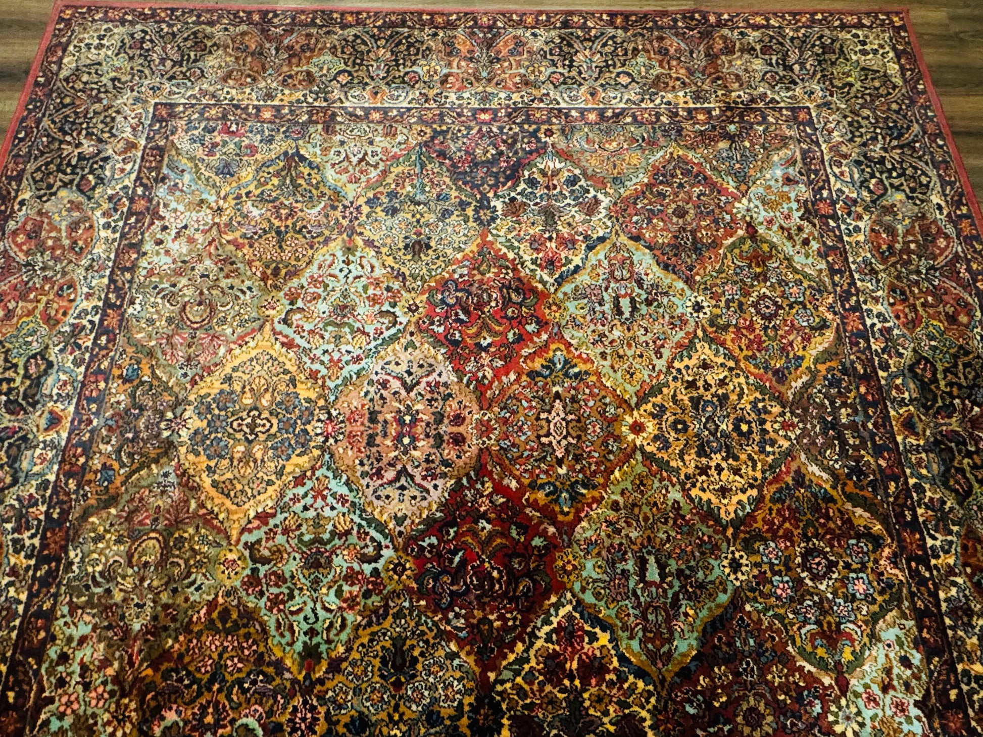 Square Karastan Multicolor Panel Kirman Rug #717, Rare Size 8.8 x 8.8, Original 700 Series, Wool - Nuvé