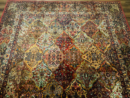 Square Karastan Multicolor Panel Kirman Rug #717, Rare Size 8.8 x 8.8, Original 700 Series, Wool - Nuvé