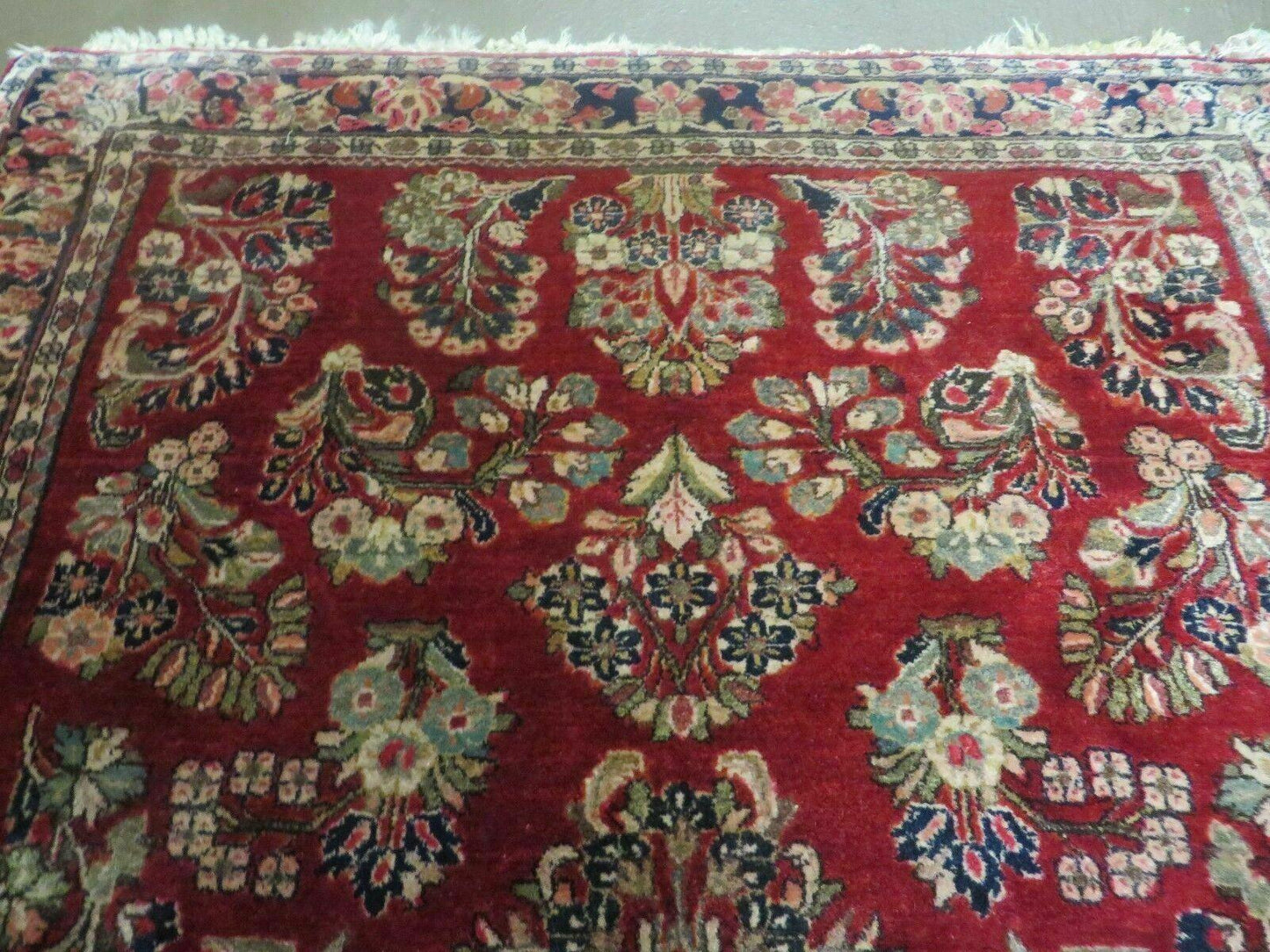 Red Persian Sarouk Rug 3x5, Antique Persian Carpet 1920s, Hand Knotted, Floral, Wool, Oriental Rug, Handmade Rug - Nuvé