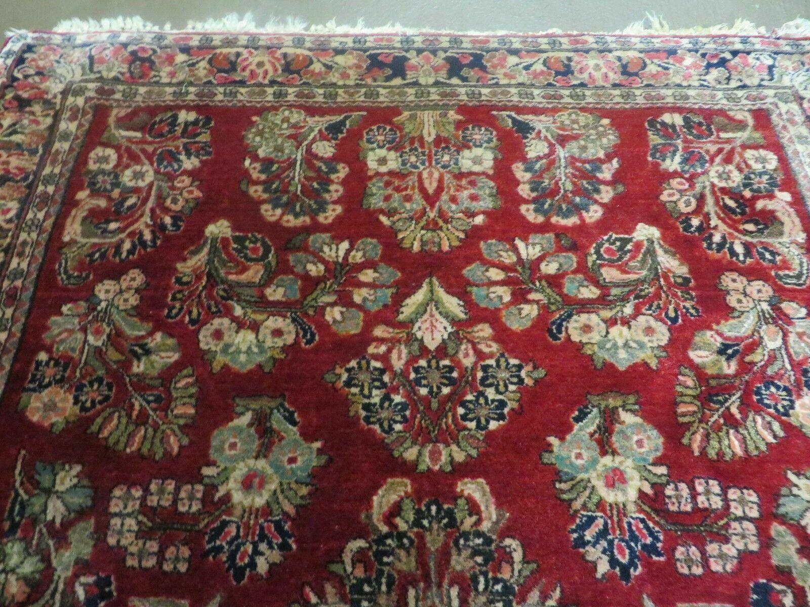 Red Persian Sarouk Rug 3x5, Antique Persian Carpet 1920s, Hand Knotted, Floral, Wool, Oriental Rug, Handmade Rug - Nuvé