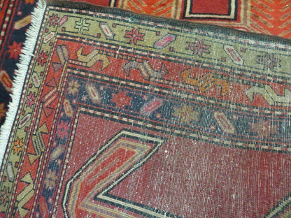 4' 10" X 11' Antique Handmade Turkish Kazak Wool Rug SHIELD Hand Knotted Red - Nuvé