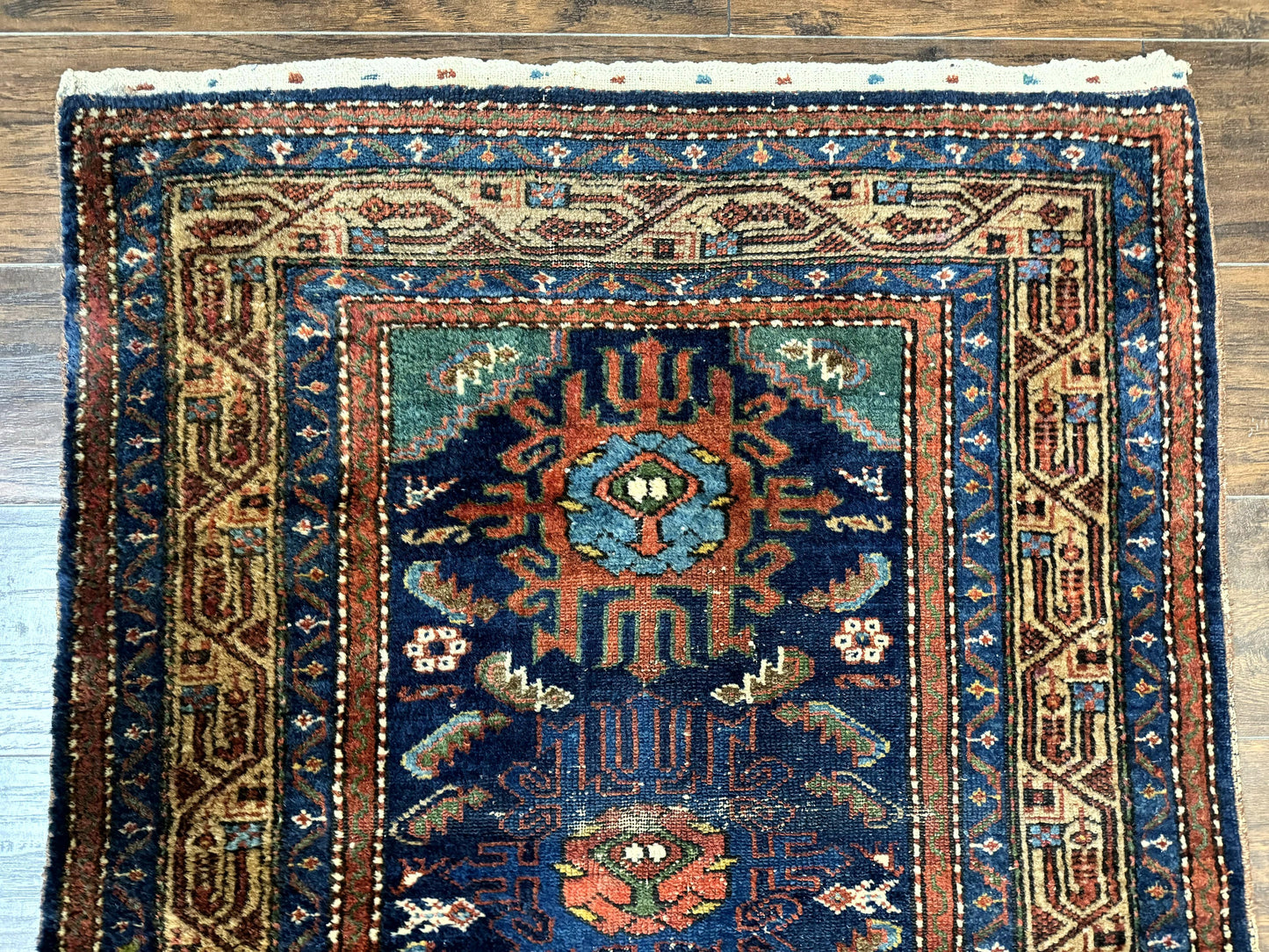 Antique Persian Sarab Runner 3x17, Blue Persian Runner Rug, Long Handmade Wool Carpet for Hallway, Rare, Tribal - Nuvé
