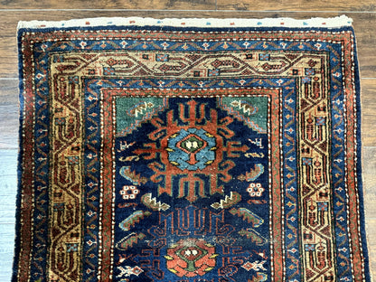 Antique Persian Sarab Runner 3x17, Blue Persian Runner Rug, Long Handmade Wool Carpet for Hallway, Rare, Tribal - Nuvé