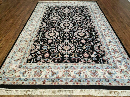 6' X 9' Handmade Indian Agra Wool Rug Carpet Vegetable Dyes Black - Nuvé