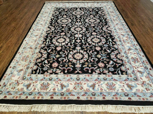 6' X 9' Handmade Indian Agra Wool Rug Carpet Vegetable Dyes Black - Nuvé