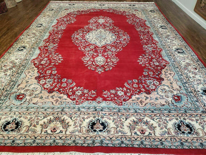 9' X 12' Vintage Handmade India Medallion Wool Rug Vegetable Dyes Nice Red - Nuvé