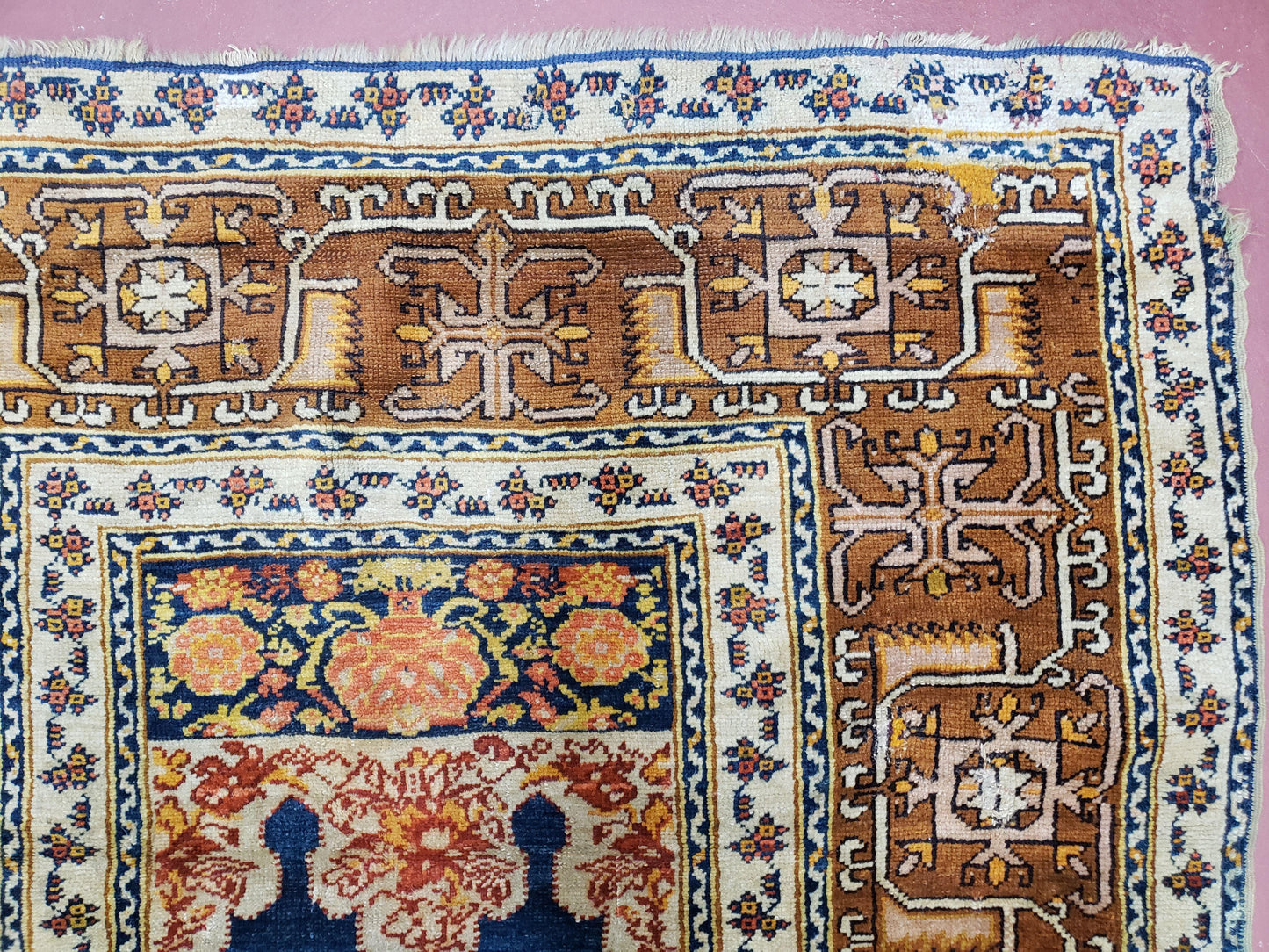 Antique Turkish Anatolian Ghiordes Prayer Rug, Twin Mihrabs, Rare Collectible Oriental Rug, Early 20th Century Prayer Rug, 3'9" x 5'2" - Nuvé