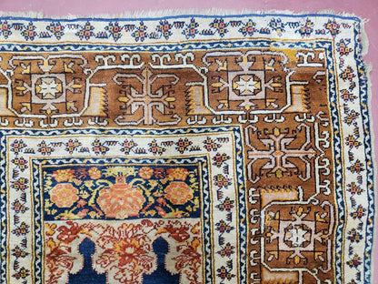 Antique Turkish Anatolian Ghiordes Prayer Rug, Twin Mihrabs, Rare Collectible Oriental Rug, Early 20th Century Prayer Rug, 3'9" x 5'2" - Nuvé