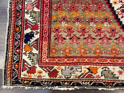Antique Persian Malayer Rug 4x7, Tribal Senneh Carpet, Geometric, Diamond Design - Nuvé
