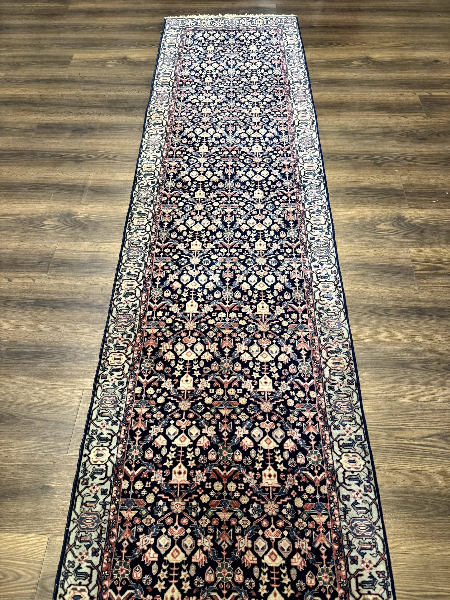 Indo Persian Runner Rug 2.8 x 12, Navy Blue, Floral, Fine 270 KPSI - Nuvé
