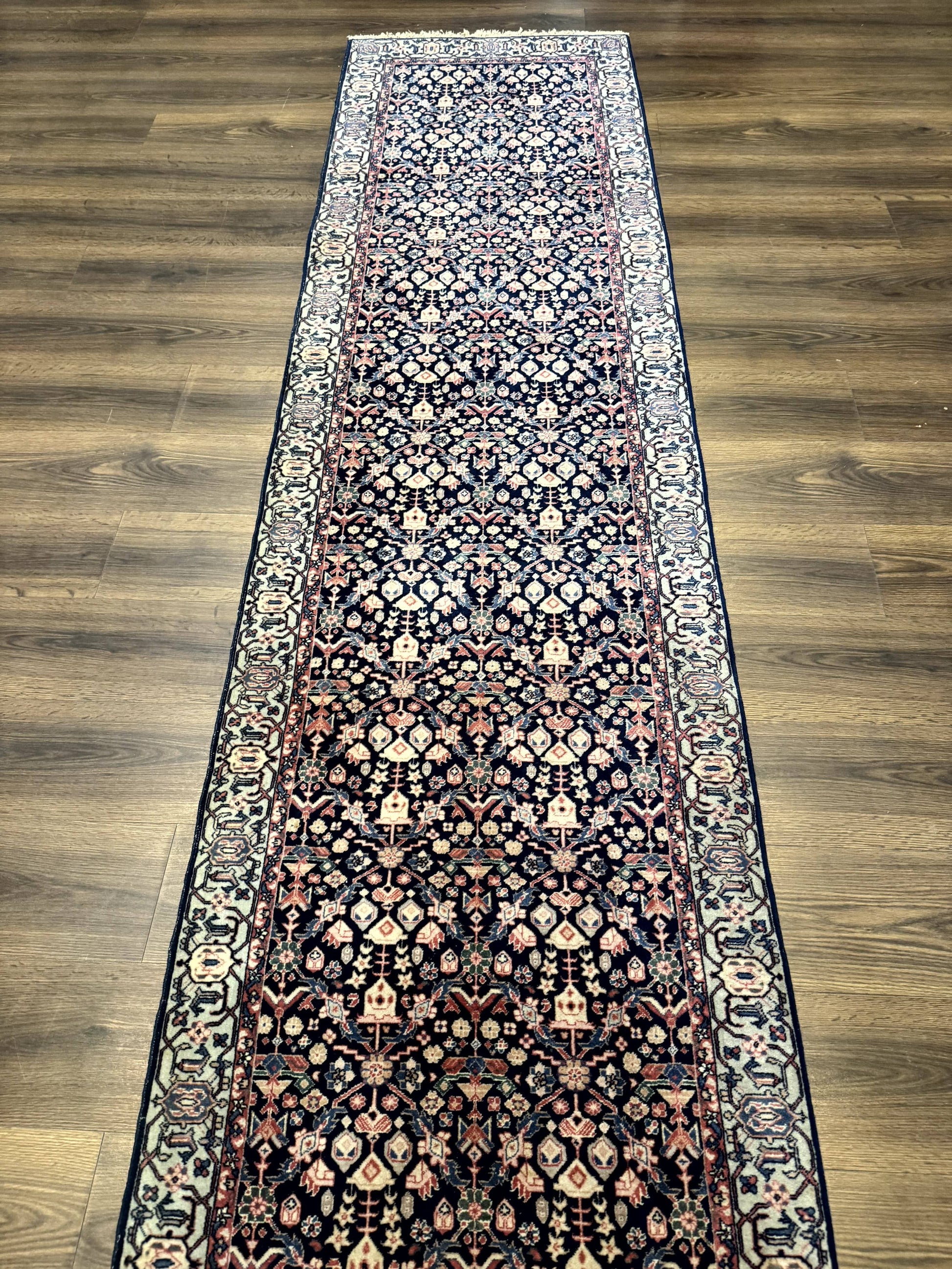 Indo Persian Runner Rug 2.8 x 12, Navy Blue, Floral, Fine 270 KPSI - Nuvé