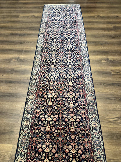 Indo Persian Runner Rug 2.8 x 12, Navy Blue, Floral, Fine 270 KPSI - Nuvé