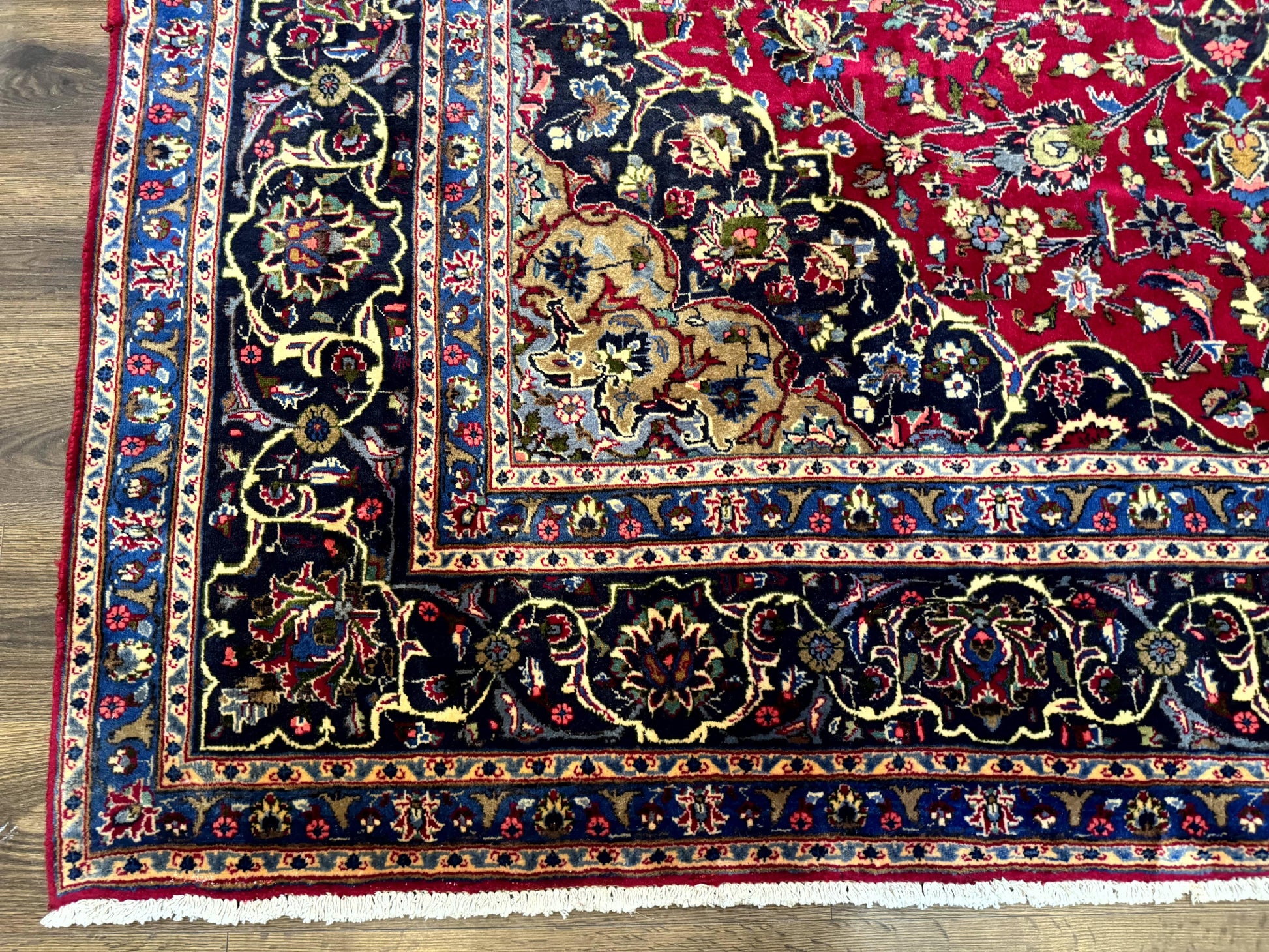 Traditional Persian Rug 8x11, Red Navy Blue, Floral Medallion, Antique Persian Mashad Carpet, Wool - Nuvé