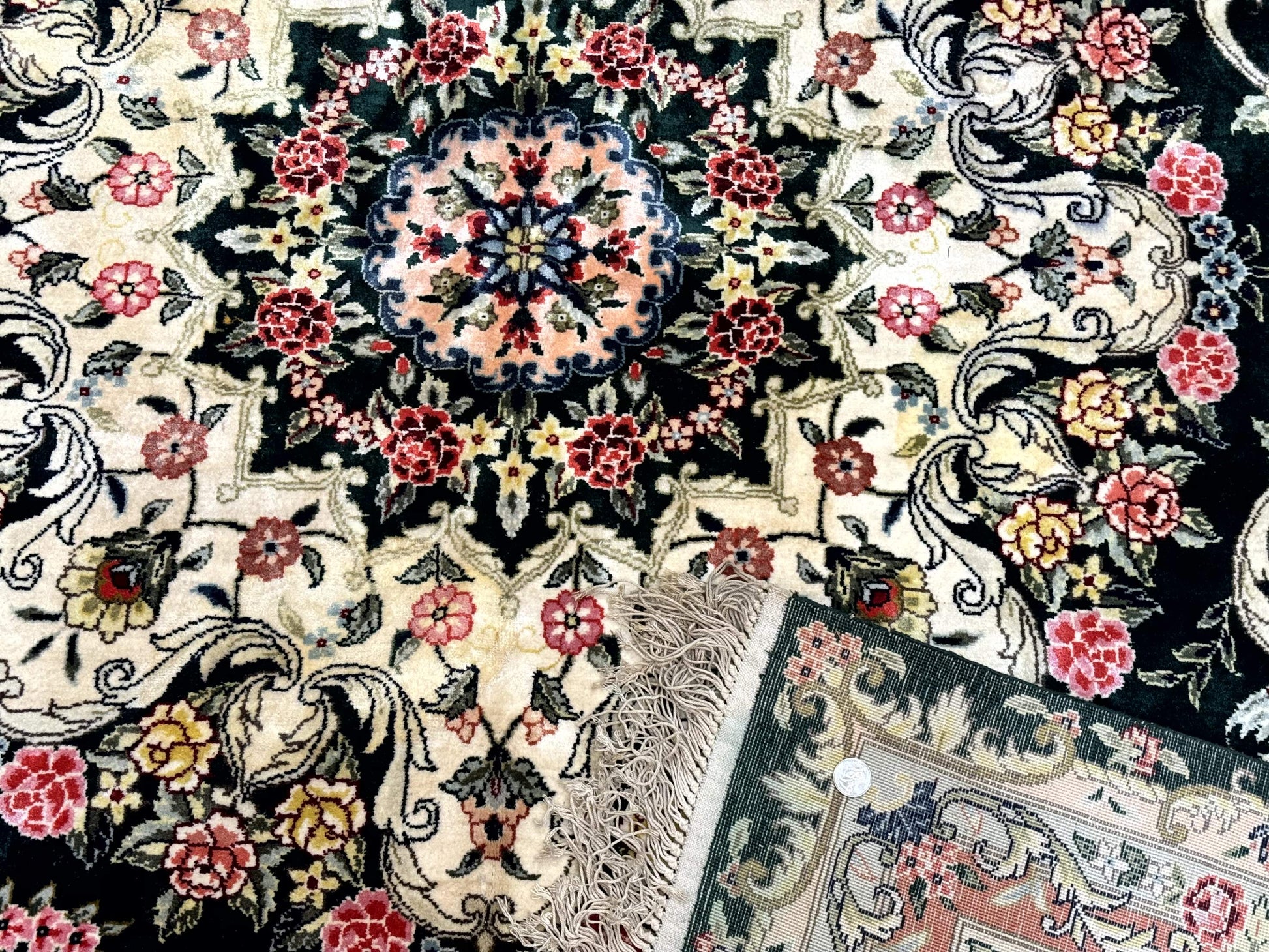 Silk Indian Kashmiri Rug 9x12, Vintage Hand Knotted Carpet - Nuvé