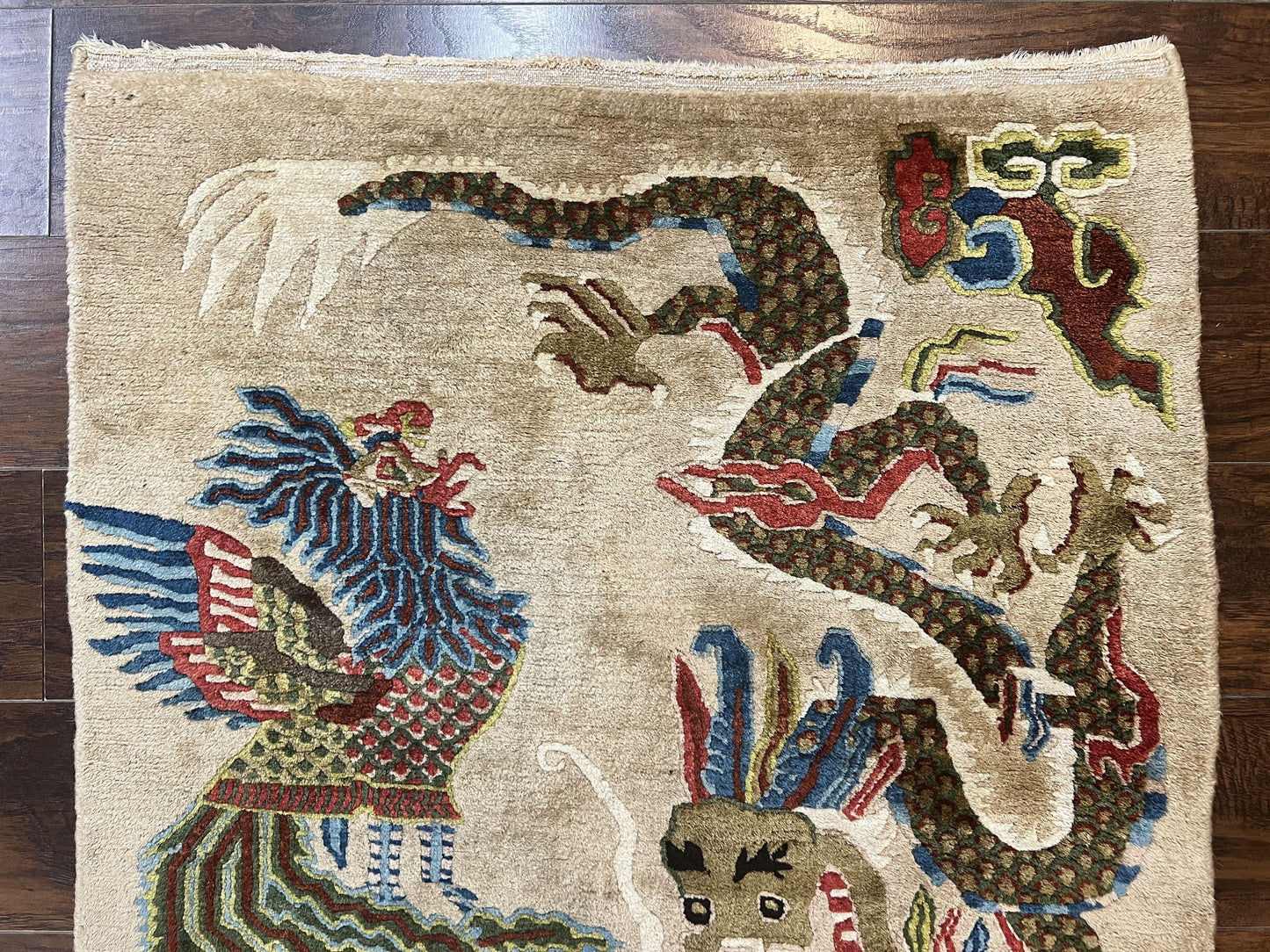 Antique Chinese Peking Rug 3 x 5.6, Dragon Motifs, Handmade Wool Asian Oriental Carpet - Nuvé