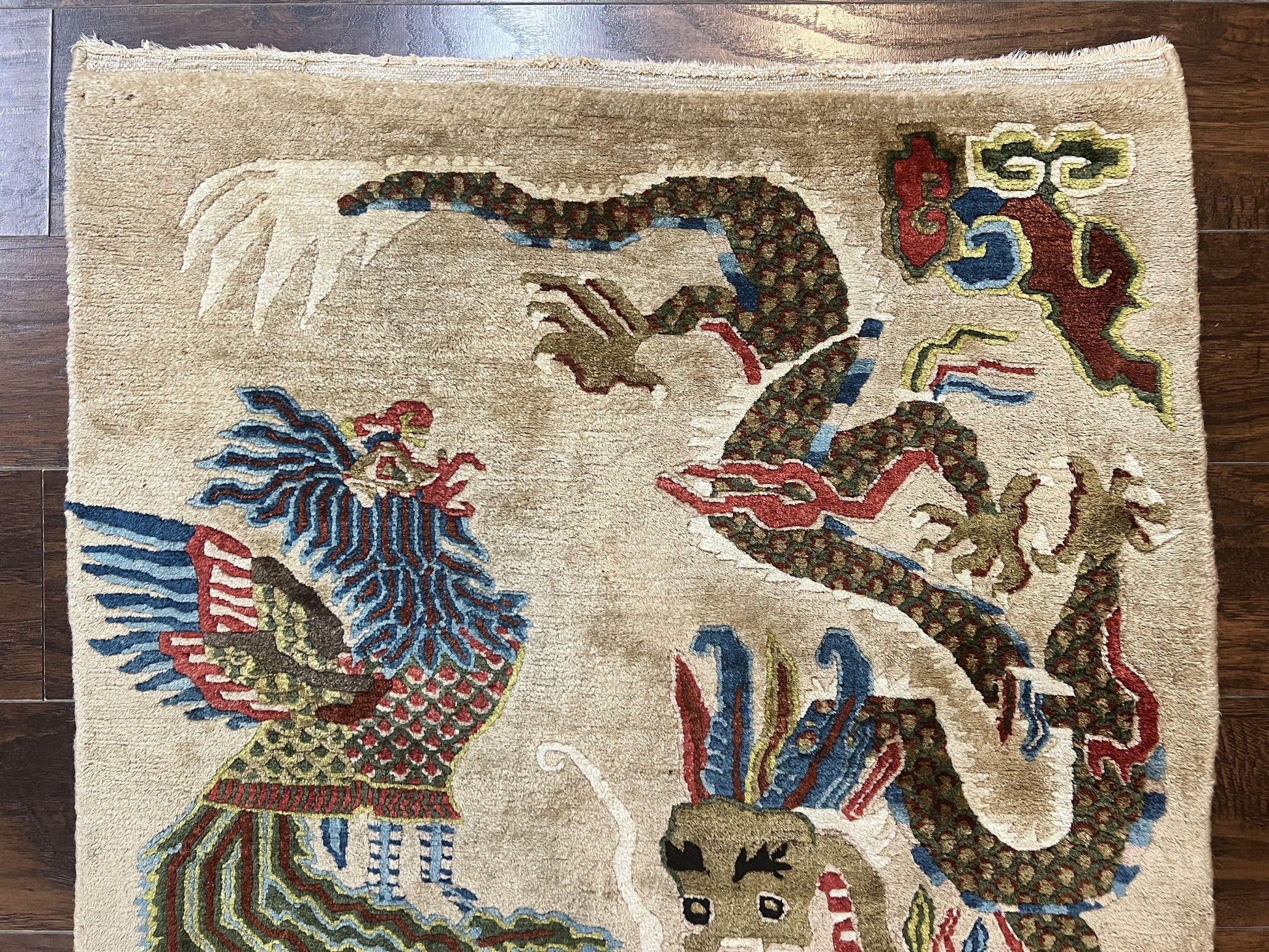 Antique Chinese Peking Rug 3 x 5.6, Dragon Motifs, Handmade Wool Asian Oriental Carpet - Nuvé