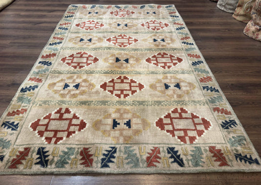Geometric Design Area Rug 5x8, Beige and Rust Red - Nuvé