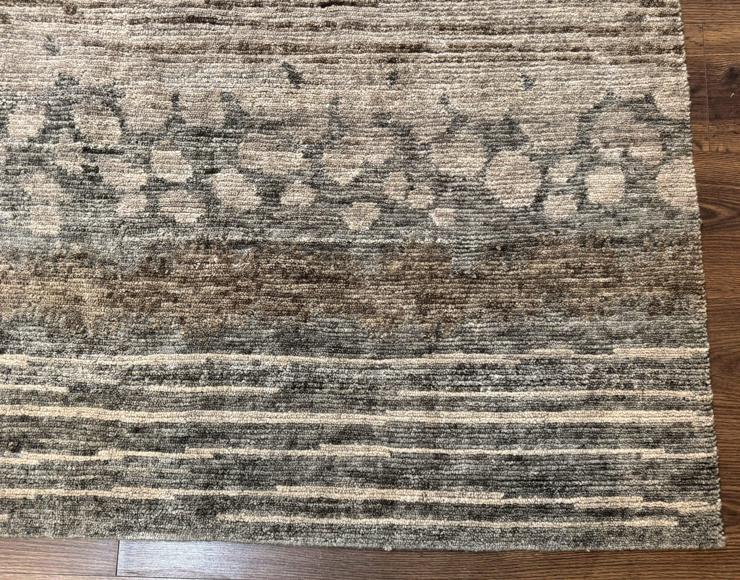 Modern Tibetan Wool Rug 8x10, Abstract, Contemporary, Handmade, Gray, Stripes - Nuvé
