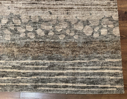 Modern Tibetan Wool Rug 8x10, Abstract, Contemporary, Handmade, Gray, Stripes - Nuvé