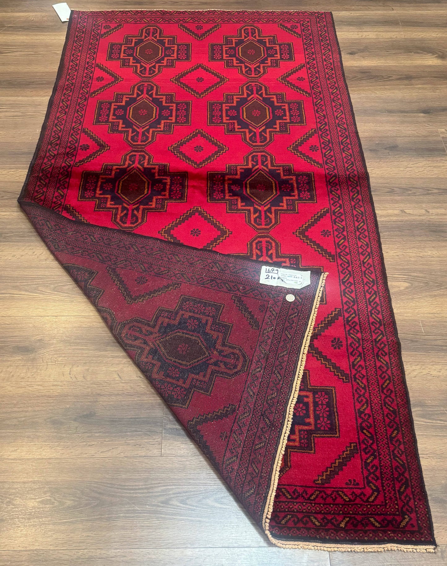 Afghan Rug 4x7, Tribal Carpet, Balouch Rug, Red and Navy Blue, Repeated Medallions, New - Nuvé