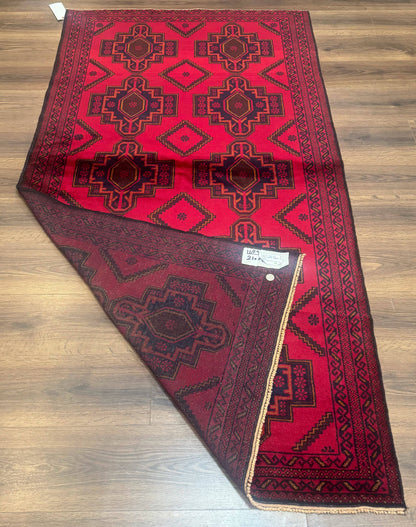 Afghan Rug 4x7, Tribal Carpet, Balouch Rug, Red and Navy Blue, Repeated Medallions, New - Nuvé