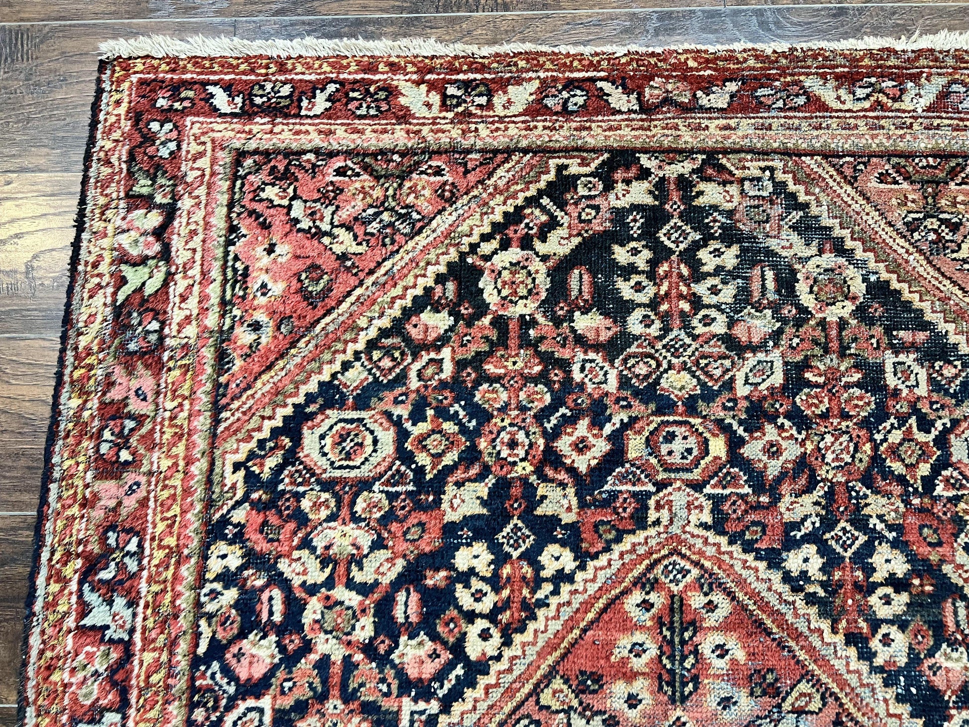 Antique Persian Mahal Rug 4x7, Wool Hand Knotted Tribal Geometric Carpet - Nuvé