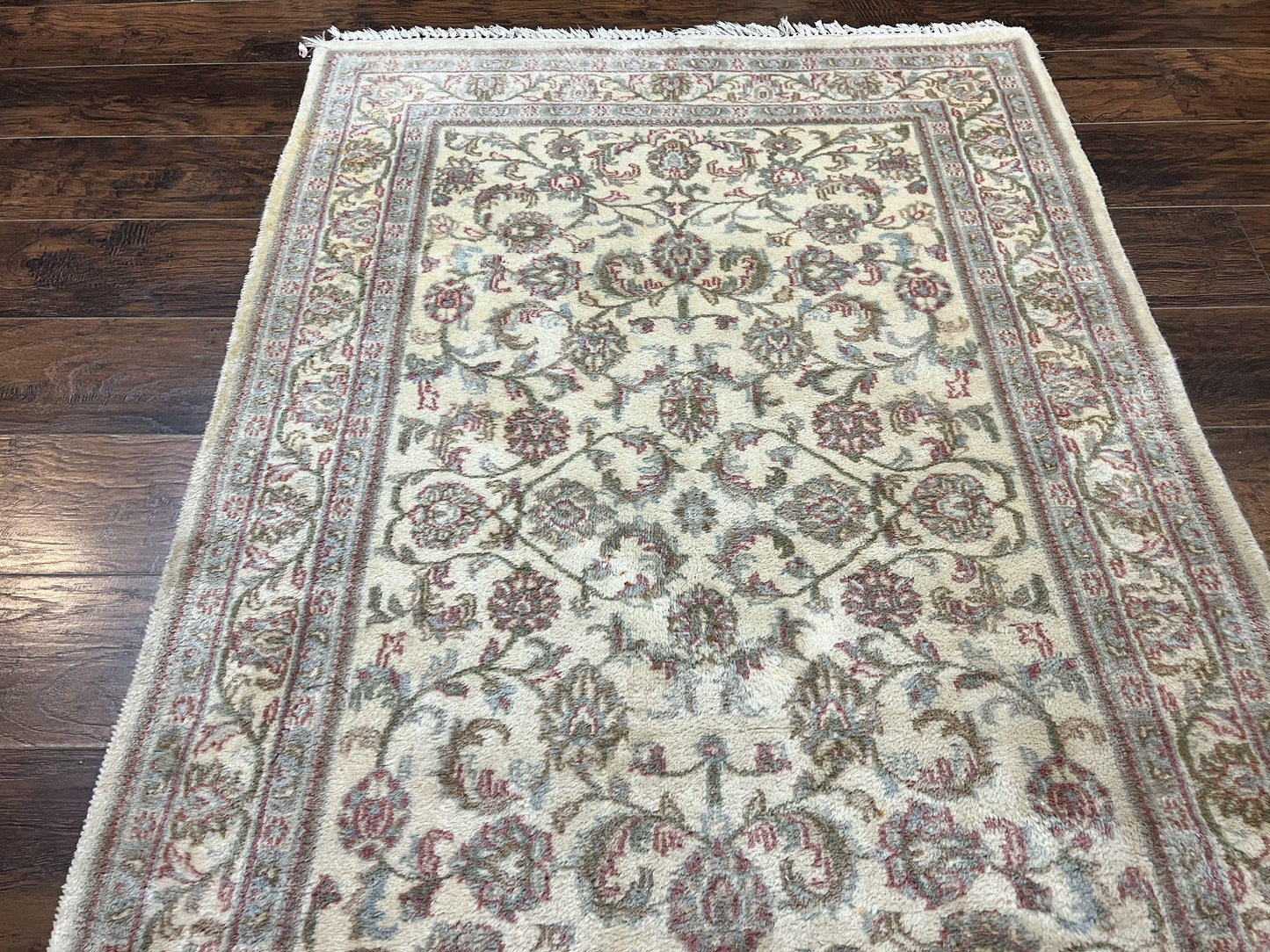 Indo Persian Rug 4x6, Vintage Handmade Wool Carpet, Floral Allover Pattern, Beige, Pair A - Nuvé