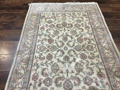 Indo Persian Rug 4x6, Vintage Handmade Wool Carpet, Floral Allover Pattern, Beige, Pair A - Nuvé