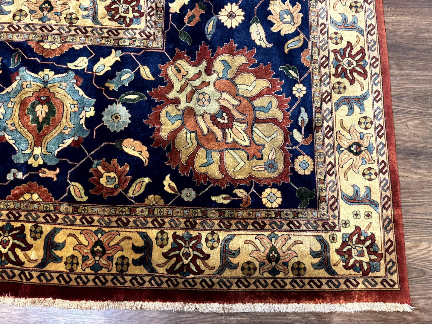 Palace Size Indo Persian Rug 12x15, Sultanabad Mahal Carpet, Red Navy Blue, Fine 210 KPSI - Nuvé
