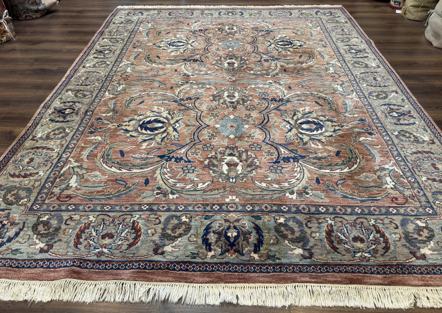 Indo Persian Mahal Rug 8x10, Traditional Wool Oriental Carpet, Pink - Nuvé