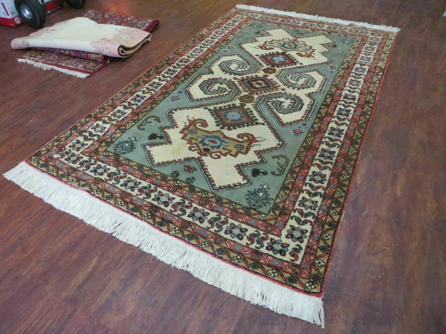 4' X 7' Vintage Handmade Knotted Rug India Caucasian Wool Soft Green Organic - Nuvé