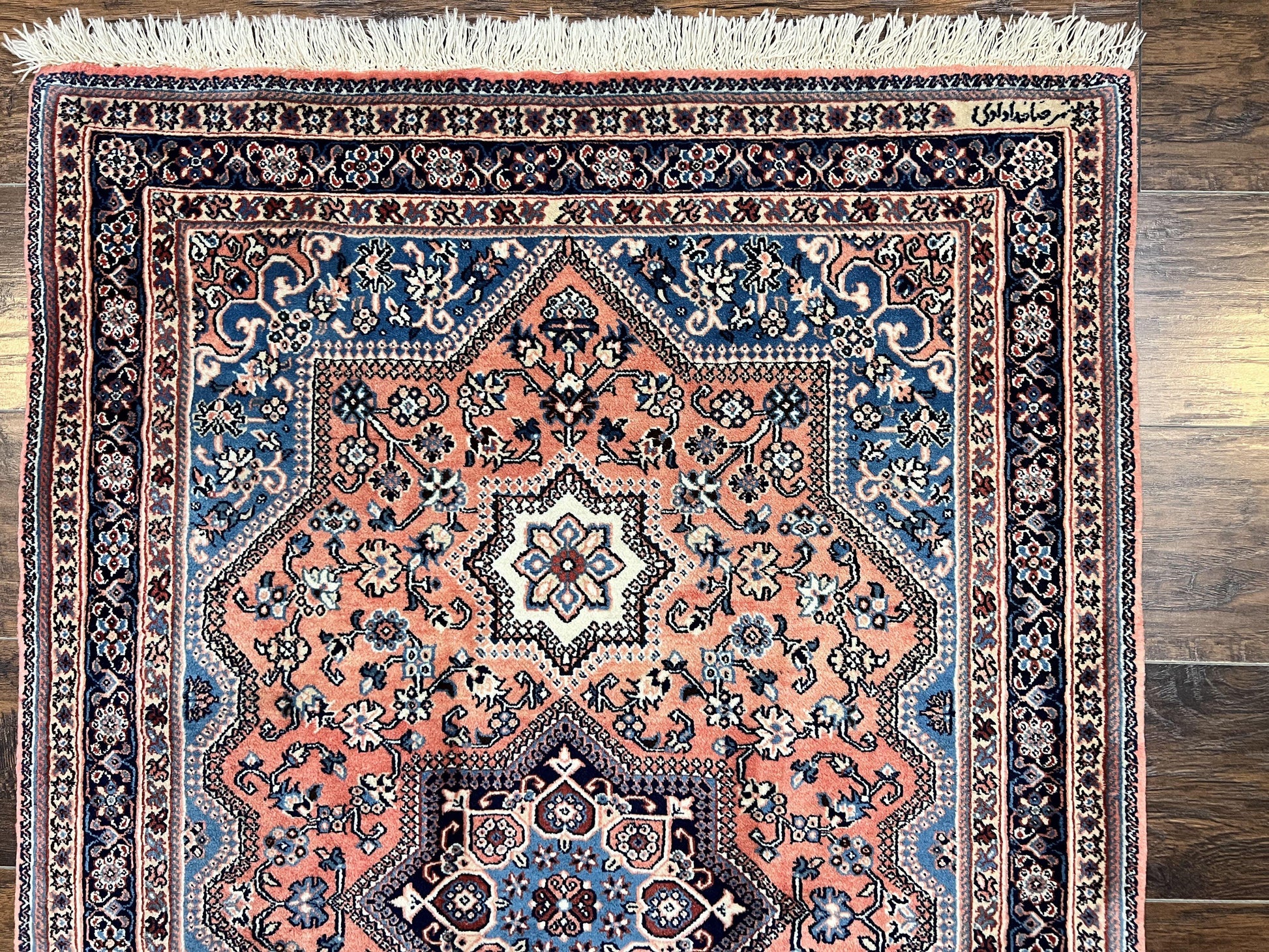 Persian Shiraz Rug 3x5, Geometric Tribal Rug, Wool Hand Knotted Vintage Carpet, Light Red & Blue, Signed by Masterweaver - Nuvé