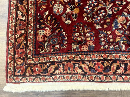 Antique Persian Sarouk Rug 4x6, Floral, Red, Wool Hand Knotted Fine 225 KPSI - Nuvé