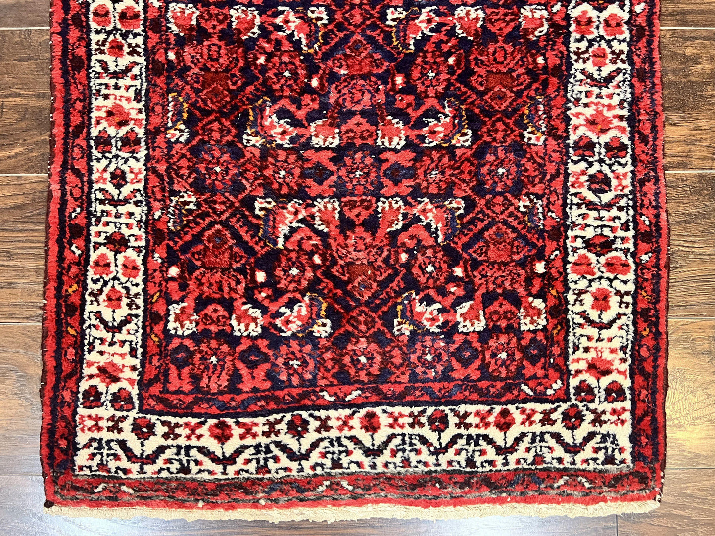 Persian Tribal Runner 3 x 9, Hamadan Dargazin Rug, Dark Blue and Red Wool Hand Knotted Hallway Rug, Vintage Antique Oriental Runner, 9ft Long Runner, Herati - Nuvé
