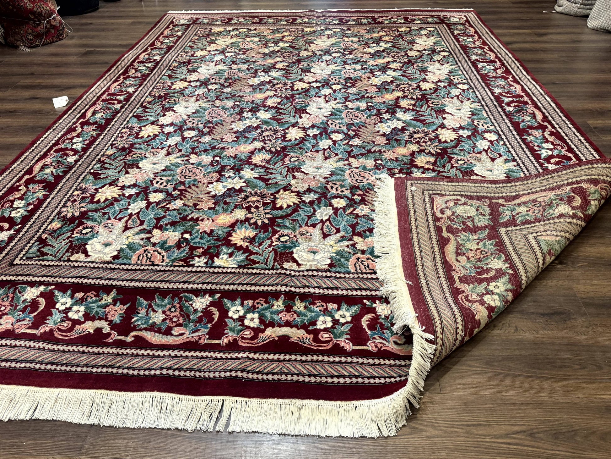 Pakistani Rug 9x12 William Morris Maroon Vintage Floral Wool - Nuvé
