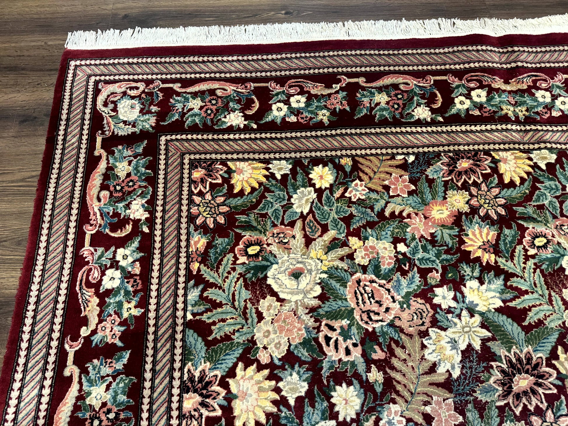 Pakistani Rug 9x12 William Morris Maroon Vintage Floral Wool - Nuvé