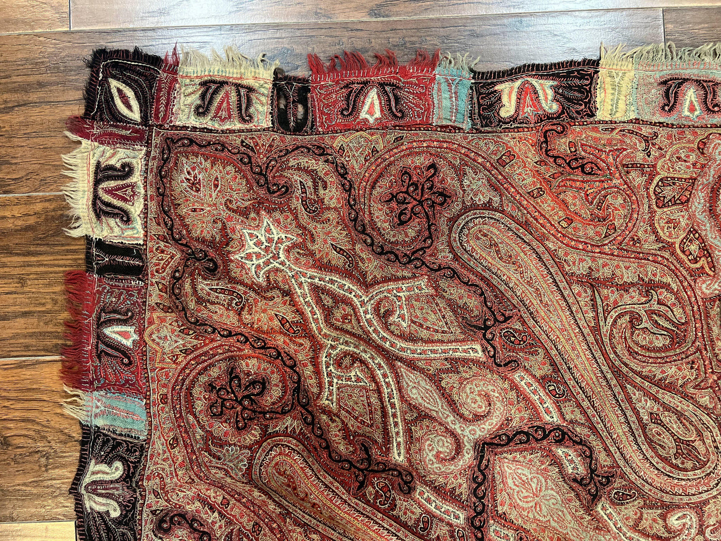 Antique Indian Kashmiri Shawl, Needlework, Signed By Masterweaver, Handmade, Rare - Nuvé