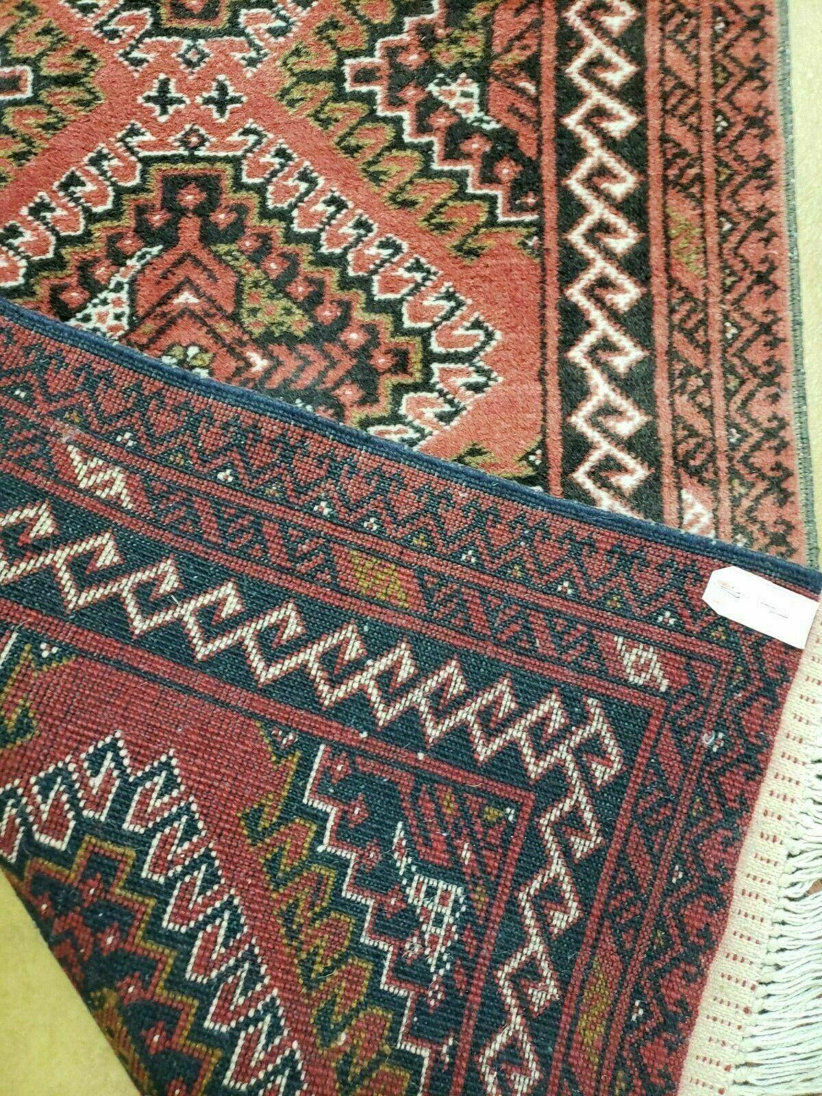 2' 5" X 9' Vintage Handmade Bokhara Red Turkoman Pakistani Wool Runner Rug Organic